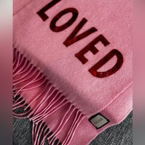 Gucci Pink Sequin "LOVED" Fringe Scarf